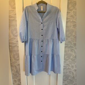Beachsissi Dress Womens Sz Small Blue White Checkered Button Up Lightweight EUC